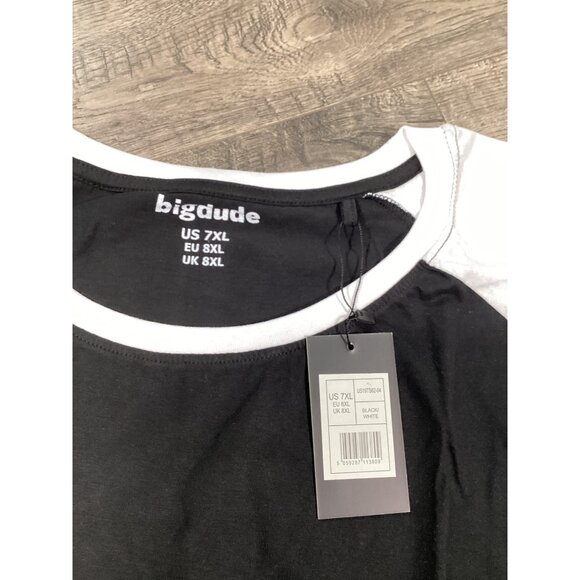 Bigdude Black & White Raglan T-Shirt Plus Size 7XL Crew Neck Strachey Relax Fit - Picture 3 of 6